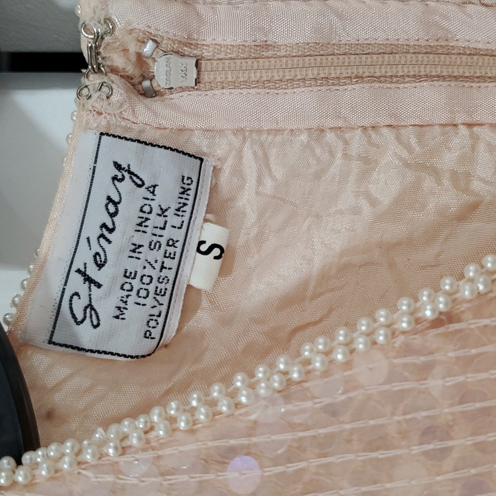 Vintage Stenay Pastel Pink Peach Lace Sequin Glitter Peplum Shir - Picture 2 of 6